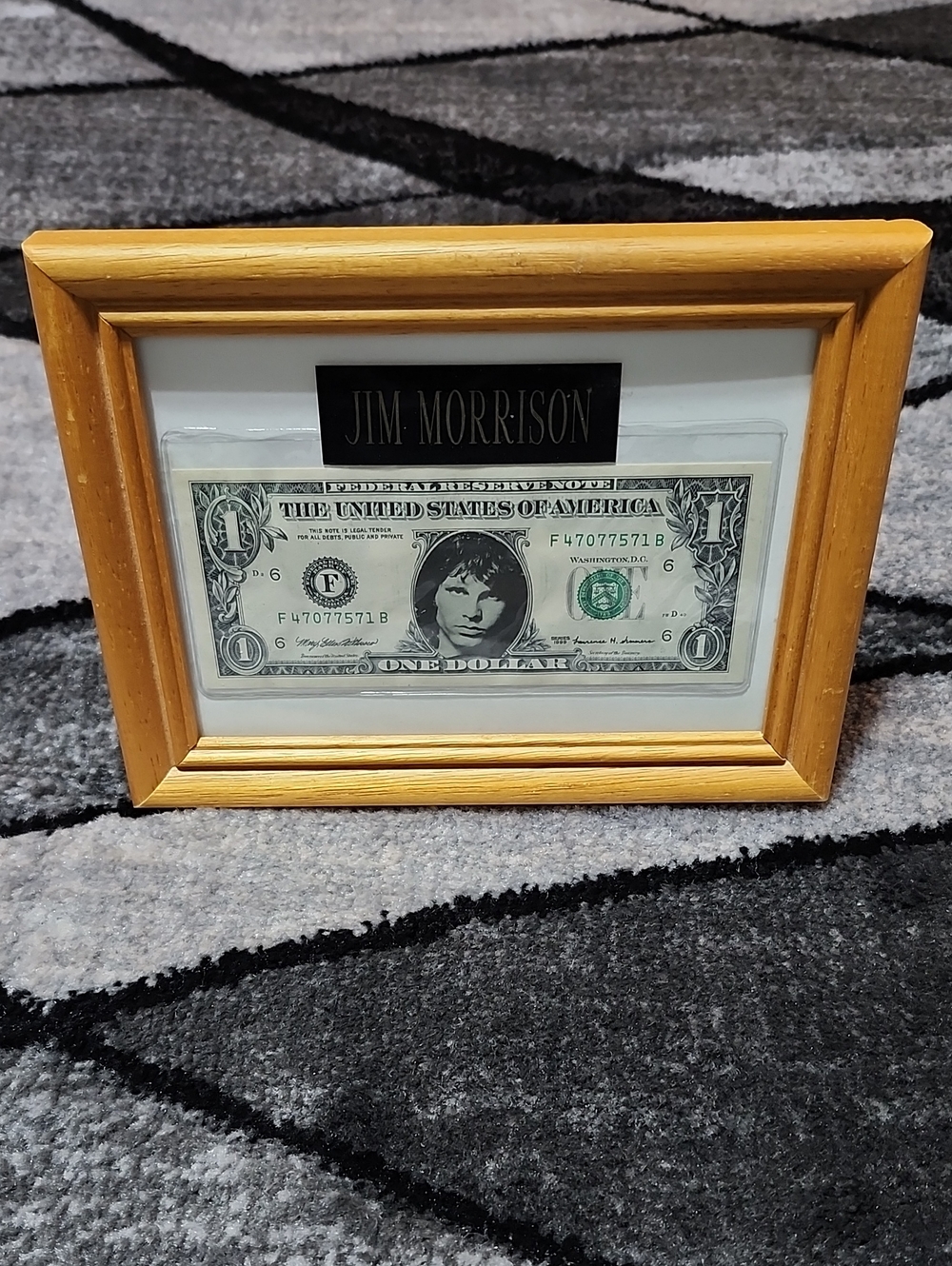 JIM MORRISON UNCIRCULATED 1999 SUPERIMPOSED FRAMED NOVELTY PORTRAIT ONE-DOLLAR